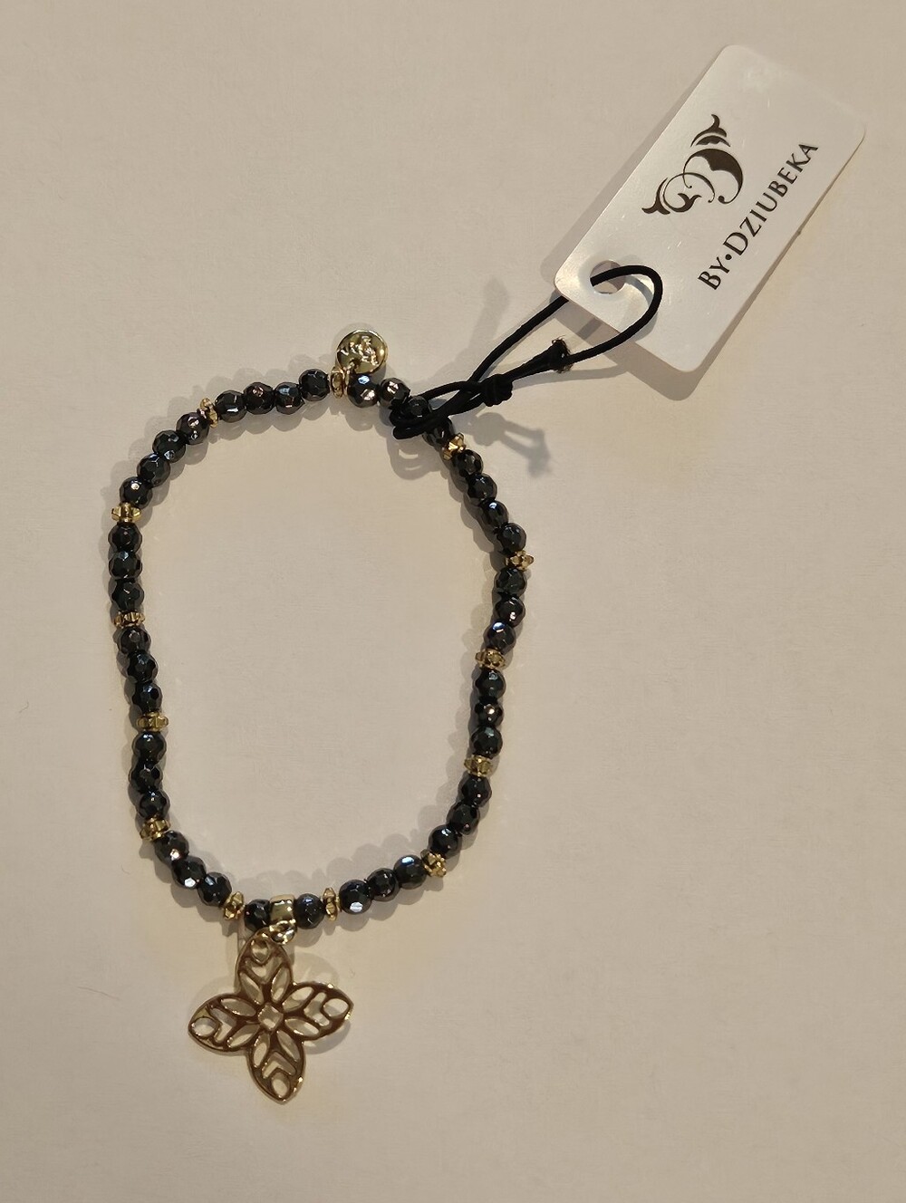 NWT Gold Black Bracelet Beaded Minimalist Bohemian Floral Delicate Preppy